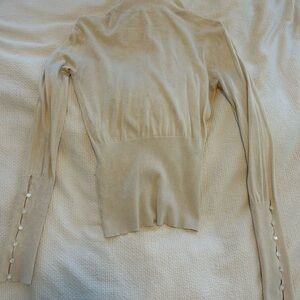 Beige Long Sleeve Sweater with Button Details